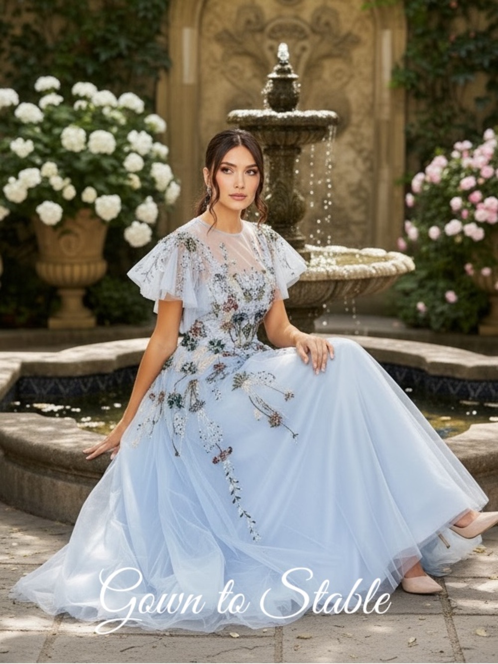 Mac Duggal Embellished Flutter Sleeve A-Line Gown